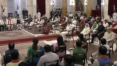 Prime Minister Narendra Modi during the swearing-in ceremony as part of Union Cabinet expansion, at Rashtrapati Bhavan in New Delhi on Wednesday. (ANI Photo) Prime Minister Narendra Modi during the swearing-in ceremony as part of Union Cabinet expansion, at Rashtrapati Bhavan in New Delhi on Wednesday. (ANI Photo)