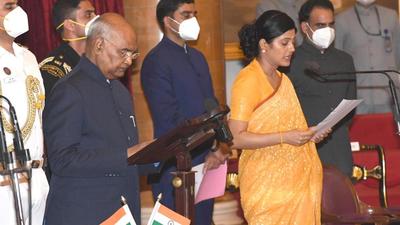 Anupriya Singh Patel takes oath as minister of state (MoS) during the swearing-in ceremony at Rashtrapati Bhawan, in New Delhi on Wednesday. (HT Photo) Anupriya Singh Patel takes oath as minister of state (MoS) during the swearing-in ceremony at Rashtrapati Bhawan, in New Delhi on Wednesday. (HT Photo)
