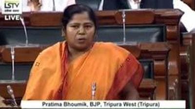 Pratima Bhaumik defeated the then sitting MP Shankar Prasad Datta in 2019 Lok Sabha polls by a huge margin. (Courtesy- LS TV) Pratima Bhaumik defeated the then sitting MP Shankar Prasad Datta in 2019 Lok Sabha polls by a huge margin. (Courtesy- LS TV)