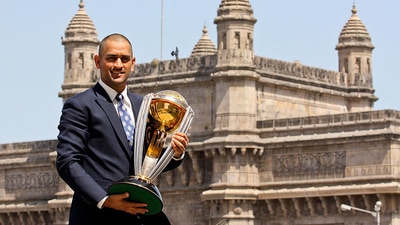 Former Indian captain MS Dhoni with the 2011 World Cup trophy (Twitter)