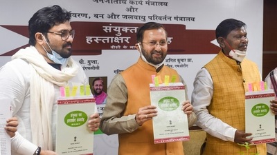 A day before his resignation, Babul Supriyo was present at an event in which his ministry signed a joint communication with the ministry of tribal affairs. (PTI) A day before his resignation, Babul Supriyo was present at an event in which his ministry signed a joint communication with the ministry of tribal affairs. (PTI)