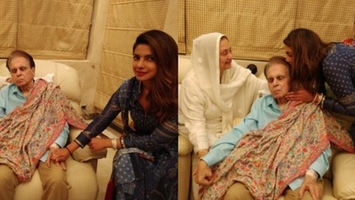In 2017, Priyanka Chopra paid a visit to Dilip Kumar. A few pictures from their meet was shared on Dilip's Twitter account. Priyanka retweeted them and said, "It was lovely seeing both of you. Thank you and so good to see Saab much better. Much love." In 2017, Priyanka Chopra paid a visit to Dilip Kumar. A few pictures from their meet was shared on Dilip's Twitter account. Priyanka retweeted them and said, "It was lovely seeing both of you. Thank you and so good to see Saab much better. Much love."