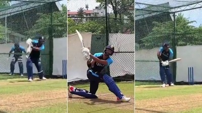 Devdutt Padikkal during net practice (HT Collage)