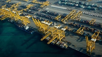 Container ships dock at the Dubai Port in the Jebel Ali Free Zone about 40 kilometers (25 miles) south of Dubai, United Arab Emirates. (AP) Container ships dock at the Dubai Port in the Jebel Ali Free Zone about 40 kilometers (25 miles) south of Dubai, United Arab Emirates. (AP)