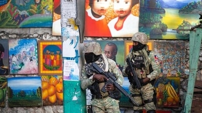 Soldiers patrol in Petion Ville, the neighbourhood where the late Haitian President Jovenel Moise lived in Port-au-Prince, Haiti. (AP) Soldiers patrol in Petion Ville, the neighbourhood where the late Haitian President Jovenel Moise lived in Port-au-Prince, Haiti. (AP)