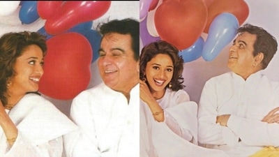 Madhuri Dixit Nene: The actor shared pictures of herself with the late actor on social media and captioned it, "Every now &amp; then some individuals come along who single-handedly alter the present &amp; write history... One such legend was Dilip saab for the world of cinema." (Twitter/@MadhuriDixit)