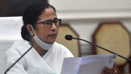 West Bengal Chief Minister Mamata Banerjee addresses during a press conference on State Budget 2021-2022, at West Bengal Legislative Assembly, in Kolkata on Wednesday. (ANI Photo)