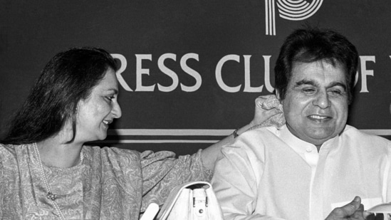 **EDS FILE IMAGE** Mumbai: In this March 23, 1991 file image Bollywood veteran actor Dilip Kumar with wife Saira Banu is seen at Press Club of India. The legendary actor passed away Wednesday morning in Mumbai after a prolonged illness. He was 98. (PTI Photo)(PTI07_07_2021_000016B)(PTI07_07_2021_000025B) *** Local Caption *** (PTI) **EDS FILE IMAGE** Mumbai: In this March 23, 1991 file image Bollywood veteran actor Dilip Kumar with wife Saira Banu is seen at Press Club of India. The legendary actor passed away Wednesday morning in Mumbai after a prolonged illness. He was 98. (PTI Photo)(PTI07_07_2021_000016B)(PTI07_07_2021_000025B) *** Local Caption *** (PTI)
