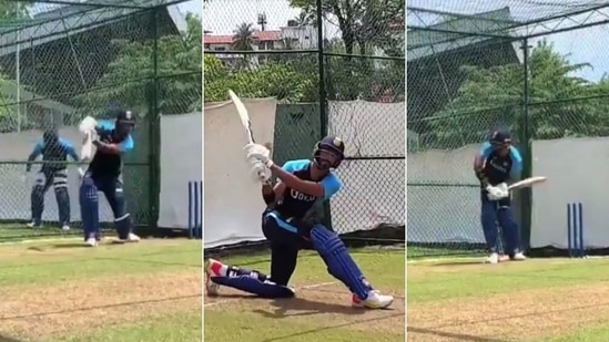 Devdutt Padikkal during net practice(HT Collage)