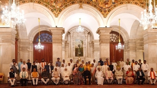 President of India Ram Nath Kovind, Prime Minister Narendra Modi with newly inducted ministers. President of India Ram Nath Kovind, Prime Minister Narendra Modi with newly inducted ministers.