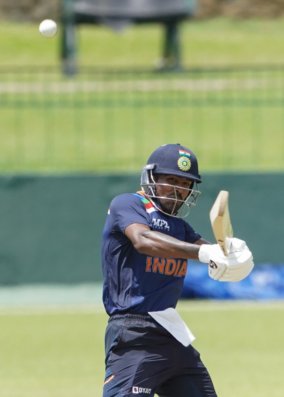 Hardik Pandya in action during intra-squad match.