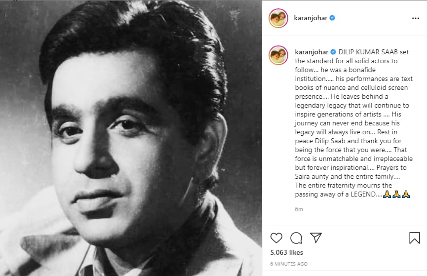 Karan Johar also shared a photo on Instagram.