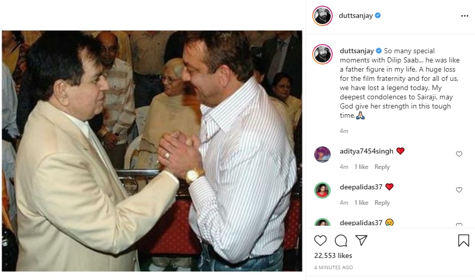 Sanjay Dutt dropped a picture with the late actor on Instagram.