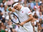 Switzerland's Roger Federer reacts during his quarter-final match against Poland's Hubert Hurkacz.