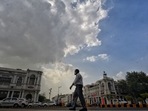 New Delhi, India - July 08, 2021: Clouds hover over Connaught Place in New Delhi, India, on Thursday, July 08, 2021. (Photo by Sanchit Khanna/ Hindustan Times) New Delhi, India - July 08, 2021: Clouds hover over Connaught Place in New Delhi, India, on Thursday, July 08, 2021. (Photo by Sanchit Khanna/ Hindustan Times)