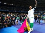 FILE -Sergio Ramos celebrates after winning the Champions League. FILE -Sergio Ramos celebrates after winning the Champions League.
