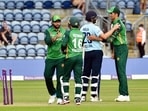 England's Dawid Malan, 2nd right, reacts with Pakistan's Shaheen Shah Afridi, right, after England wins against Pakistan during their first one-day international cricket match. England's Dawid Malan, 2nd right, reacts with Pakistan's Shaheen Shah Afridi, right, after England wins against Pakistan during their first one-day international cricket match.