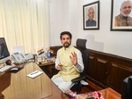 Anurag Thakur takes charge as the Minister of Information and Broadcasting, at his office in New Delhi.(PTI) Anurag Thakur takes charge as the Minister of Information and Broadcasting, at his office in New Delhi.(PTI)