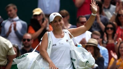 Australia's Ashleigh Barty waves after winning her semi final match against Germany's Angelique Kerber at Wimbledon 2021 (REUTERS)