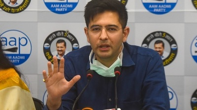 AAP MLA Raghav Chadha addresses a press conference, at AAP office, ITO, in New Delhi. (Amal KS/HT Photo) AAP MLA Raghav Chadha addresses a press conference, at AAP office, ITO, in New Delhi. (Amal KS/HT Photo)