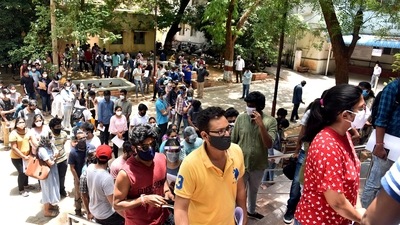 Indian students studying in foreign universities stand in queues to get the vaccination at a special drive. (ANI) Indian students studying in foreign universities stand in queues to get the vaccination at a special drive. (ANI)