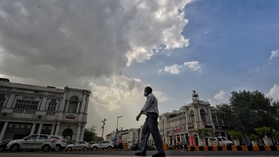 New Delhi, India - July 08, 2021: Clouds hover over Connaught Place in New Delhi, India, on Thursday, July 08, 2021. (Photo by Sanchit Khanna/ Hindustan Times)