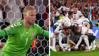 A laser pen shone at Denmark goalkeeper Kasper Schmeichel. (Twitter/Reuters)