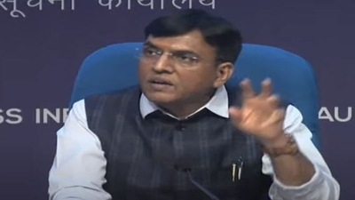 Union health minister Mansukh Mandaviya briefing Cabinet decisions on health on Thursday.