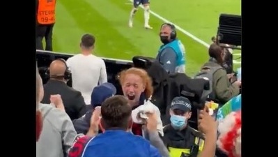 England's Mason Mount leaves a young fan overjoyed after he gifted her his match jersey, as England beat Denmark to reach Euro 2020 final at Wembley Stadium in London (Screenshot/Twitter/Chelsefc)