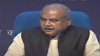 Agriculture minister Narendra Singh Tomar briefing after the Cabinet meeting on Thursday.