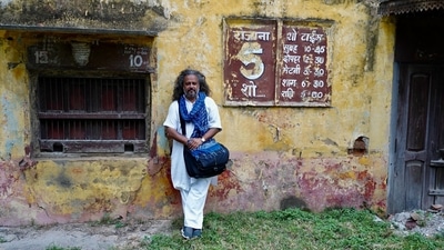 Hemant Chaturvedi on the road. He’s planning a coffee-table book on his Single Screen Cinemas Project. In addition to photographs, it will contain stories and anecdotes from owners, ushers, security guards. That way at least the stories will live on, he says. (Photo by Sandeep Rai)