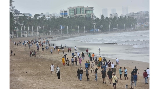 Beaches and parks are open only for a few hours each day. Social distancing remains in force.(Satish Bate / HT Photo)