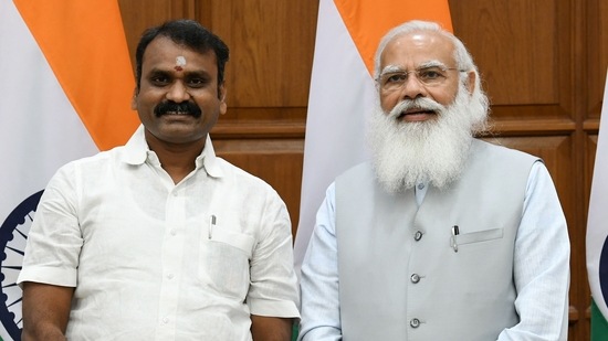 L Murugan, 44, Kongu Naadu, Tamil Nadu: He has practised as a lawyer in Madras high court for 15 years. He was also the vice-chairman of the National Commission of Scheduled Castes from 2017 to 2020. (HT Photo)