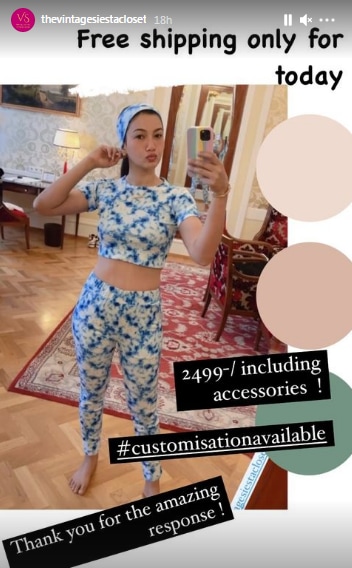 Gauahar Khan's tie and dye co-ords set from Vintage Siesta (Instagram/thevintagesiestacloset)