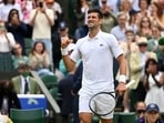 Serbia's Novak Djokovic celebrates winning his quarter-final match against Hungary's Marton Fucsovics.
