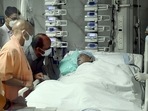Lucknow: UP Chief Minister Yogi Adityanath visits former chief minister Kalyan Singh at SGPGI in Lucknow. (PTI) Lucknow: UP Chief Minister Yogi Adityanath visits former chief minister Kalyan Singh at SGPGI in Lucknow. (PTI)