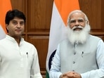 Civil aviation minister Jyotiraditya Scindia with PM Modi. (HT PRINT) Civil aviation minister Jyotiraditya Scindia with PM Modi. (HT PRINT)
