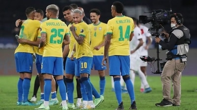 FILE PHOTO: Brazil's Neymar celebrates after the semi-final match with teammates. (REUTERS)