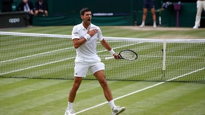 Serbia's Novak Djokovic celebrates winning his semi-final match against Canada's Denis Shapovalov. (REUTERS)
