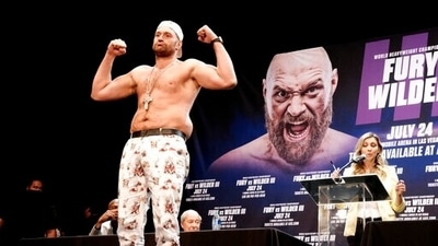 Tyson Fury poses during a news conference with Deontay Wilder in Los Angeles. (AP) Tyson Fury poses during a news conference with Deontay Wilder in Los Angeles. (AP)
