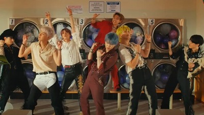 BTS members RM, Jin, Suga, J-Hope, Jimin, V and Jungkook in their new video Permission to Dance.