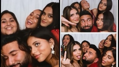 Suhana Khan poses with her friends. Suhana Khan poses with her friends.