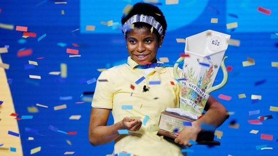 Zaila Avant-garde, 14, from New Orleans, Louisiana, holds the trophy after winning the 2021 Scripps National Spelling Bee Finals at the ESPN Wide World of Sports Complex at Walt Disney World Resort in Lake Buena Vista, Florida, U.S. July 8, 2021. REUTERS/Joe Skipper(REUTERS)