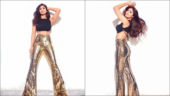 Chura Ke Dil Mera: Shilpa Shetty stuns in bold black crop top, <span class='webrupee'>?</span>18k gold pants(Instagram/theshilpashetty)