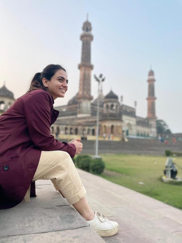 Aksha Pardasany at Bada Imambara during her last visit to Lucknow for the shoot of Kathmandu Connection (Instagram) Aksha Pardasany at Bada Imambara during her last visit to Lucknow for the shoot of Kathmandu Connection (Instagram)