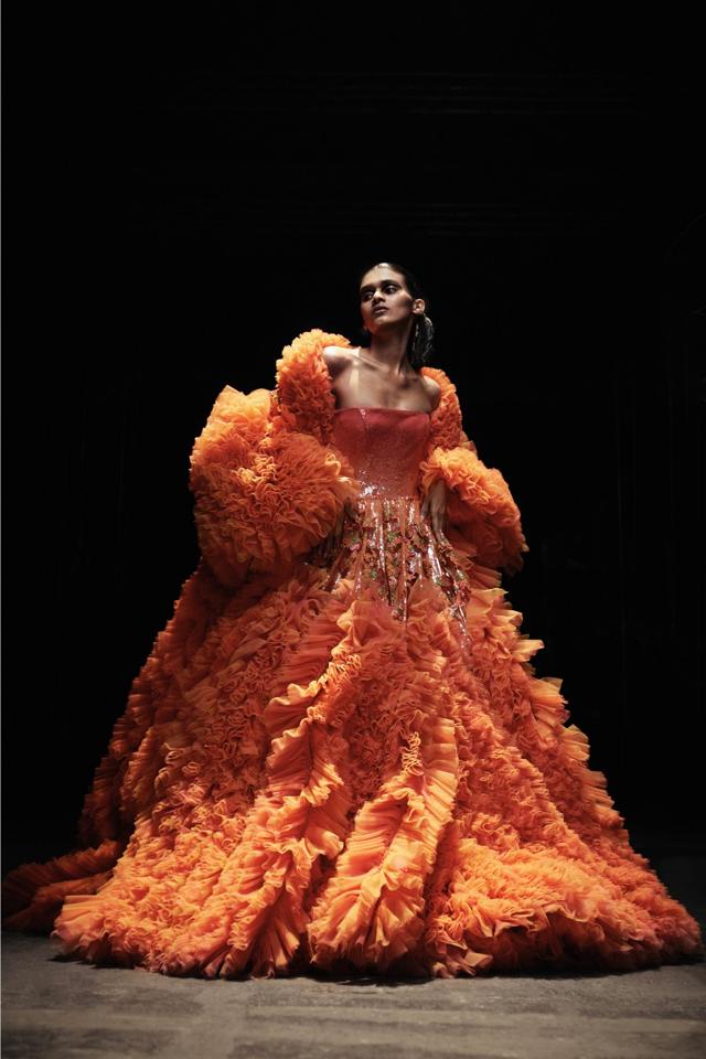 Tulle dress in burnt orange hue