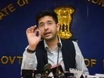 Senior AAP leader and the Vice-Chairman of the Delhi Jal Board Raghav Chadha addresses a press conference, in New Delhi on Saturday. (ANI Photo) Senior AAP leader and the Vice-Chairman of the Delhi Jal Board Raghav Chadha addresses a press conference, in New Delhi on Saturday. (ANI Photo)