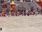 Devotees seen flocking Haridwar in Uttarakhand for Har ki Pauri after the state government recently eased restrictions in the city. (ANI Photo) Devotees seen flocking Haridwar in Uttarakhand for Har ki Pauri after the state government recently eased restrictions in the city. (ANI Photo)