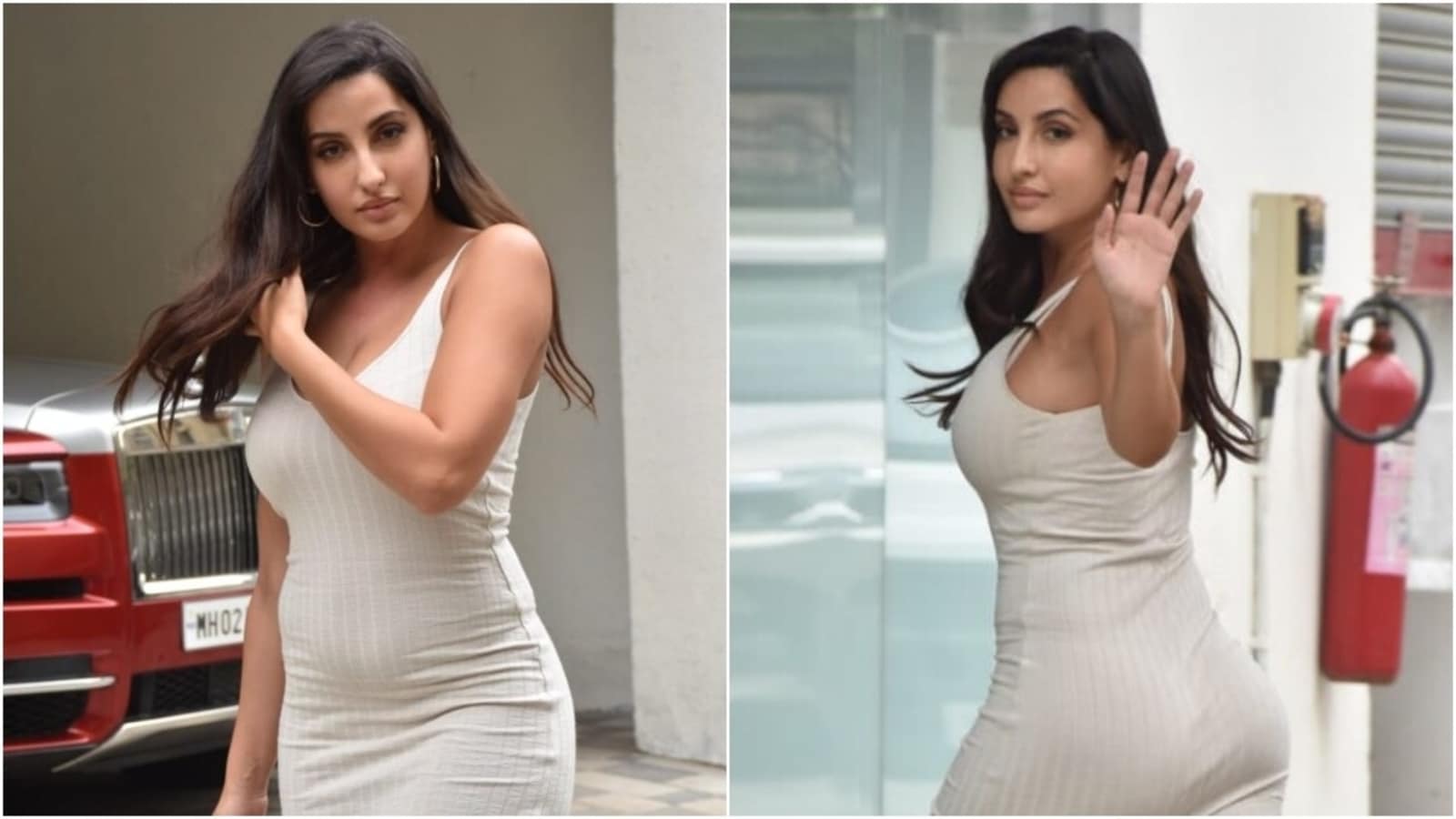 Nora Fatehi in beige bodycon dress looks jaw-dropping for an outing in Mumbai | Fashion Trends - Hindustan Times