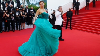 The 74th Cannes Film Festival - Screening of the film "Benedetta" in competition - Red Carpet Arrivals - Cannes, France, July 9, 2021. Actor Blanca Blanco poses.  (REUTERS)